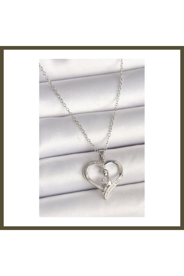 316L Stainless Steel Silver-Colored Chain Necklace with Zircon Stone Embellishments for Women, Model BX
