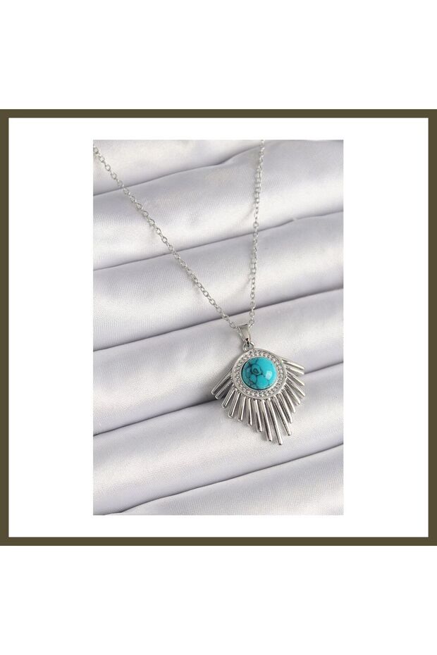 316L Steel Silver-Colored Chain with Beaded Blue Beads and Zircon Stones Women's Necklace BX