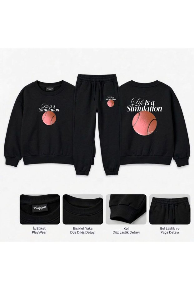 Team Sweatshirt - Tennis Simulation, Printed, for Girls, Boys, and Kids, crew neck