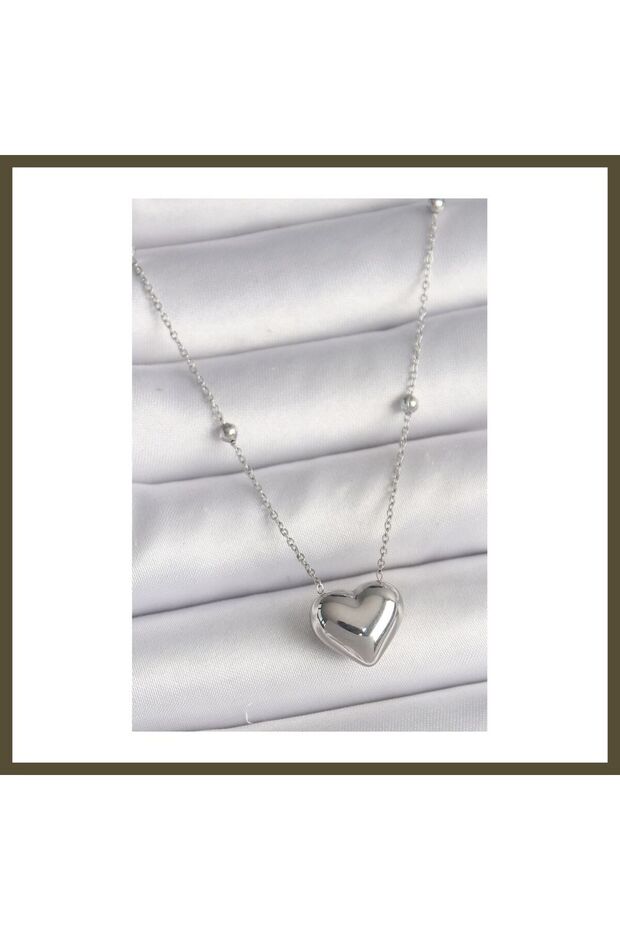 316L Stainless Steel Silver-Colored Bead Chain Detail Women's Necklace BX