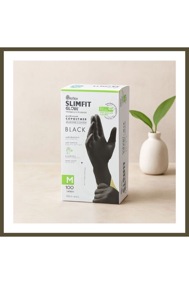Nitrile Examination Gloves, Black, Size M, Powder-Free, Pack of 100, BX