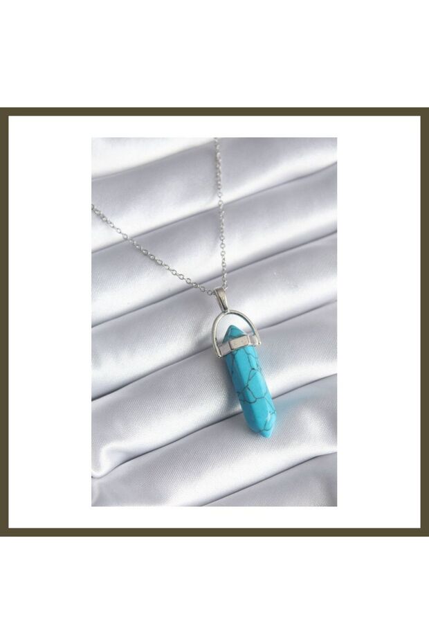 316L Stainless Steel Silver-Colored Necklace with Blue Stones for Women, Model BX