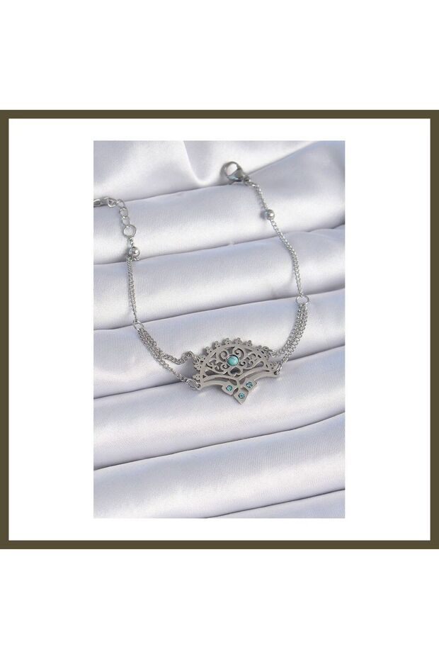 316L Steel Silver-Colored Women's Bracelet with Blue Stones and Ethnic Pattern BX