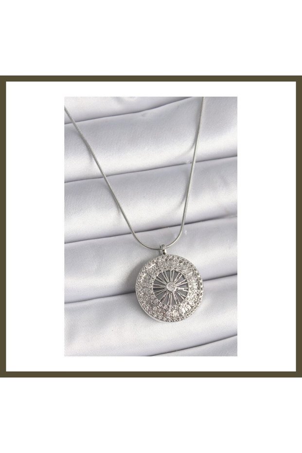 316L Steel Silver-Colored Zircon Stone 12 Zodiac Sign Medallion Women's Necklace Model BX
