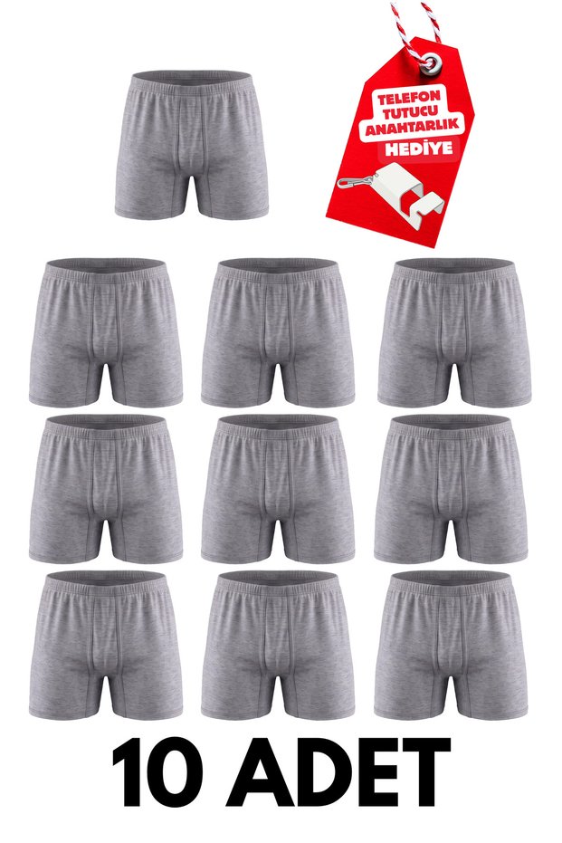 10-Pack Men's Cotton Relaxed-Fit Boxer Briefs with Wide Legs - Includes a Free Phone Holder Keychain