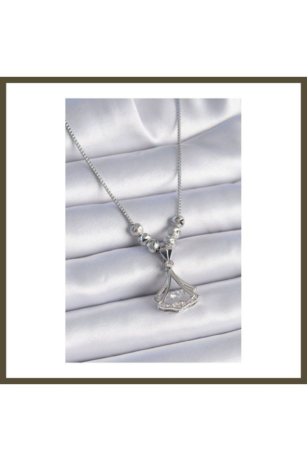 316L Stainless Steel Chain, Silver-Colored Ginkgo Leaf Design with Zircon Accents, Women's Necklace BX