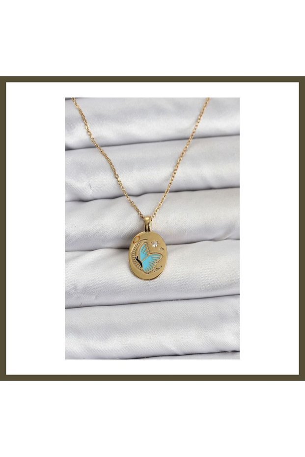 316L Stainless Steel Chain, Gold-Colored Butterfly-Shaped Women's Necklace BX