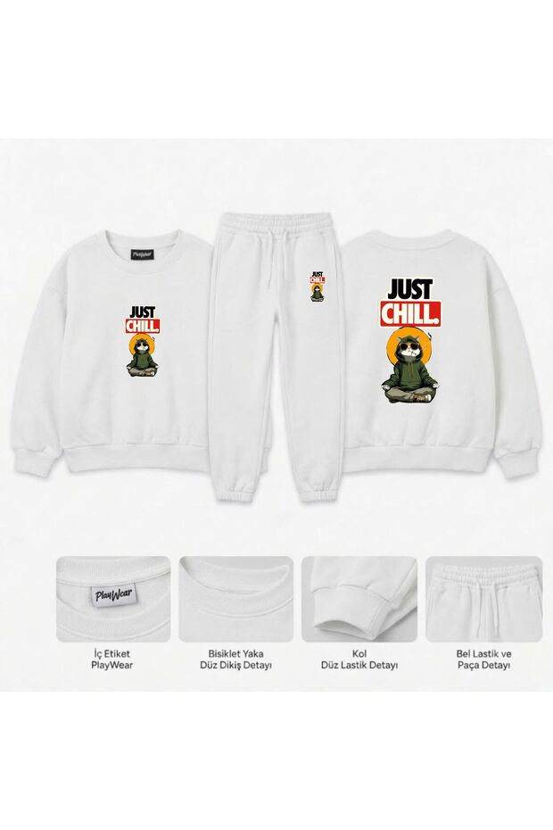 Team Sweatshirt with "chill-kedi" Print for Girls, Boys, and Kids—Crew Neck with Men’s Collar