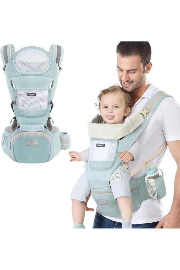 Axooms Baby Carrier with Hip Seat - Multi-Functional Baby Backpack Carrier for Newborns to Toddlers (0-36 Months), Ergonomic & Breathable with Adjustable Waist Strap (Green)
