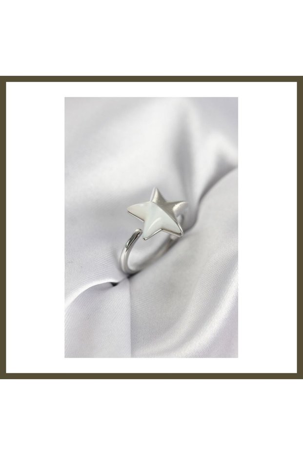 Silver-Colored Mother-of-Pearl Star-Shaped Women's Ring BX