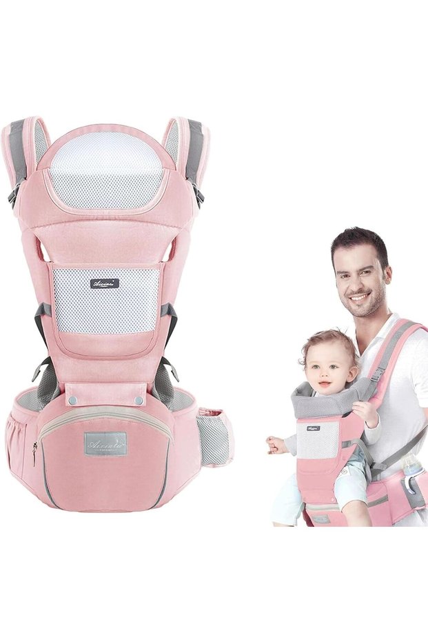 Axooms Baby Carrier with Hip Seat - Multi-Functional Baby Backpack Carrier for Newborns to Toddlers (0-36 Months), Ergonomic & Breathable with Adjustable Waist Strap (Pink)