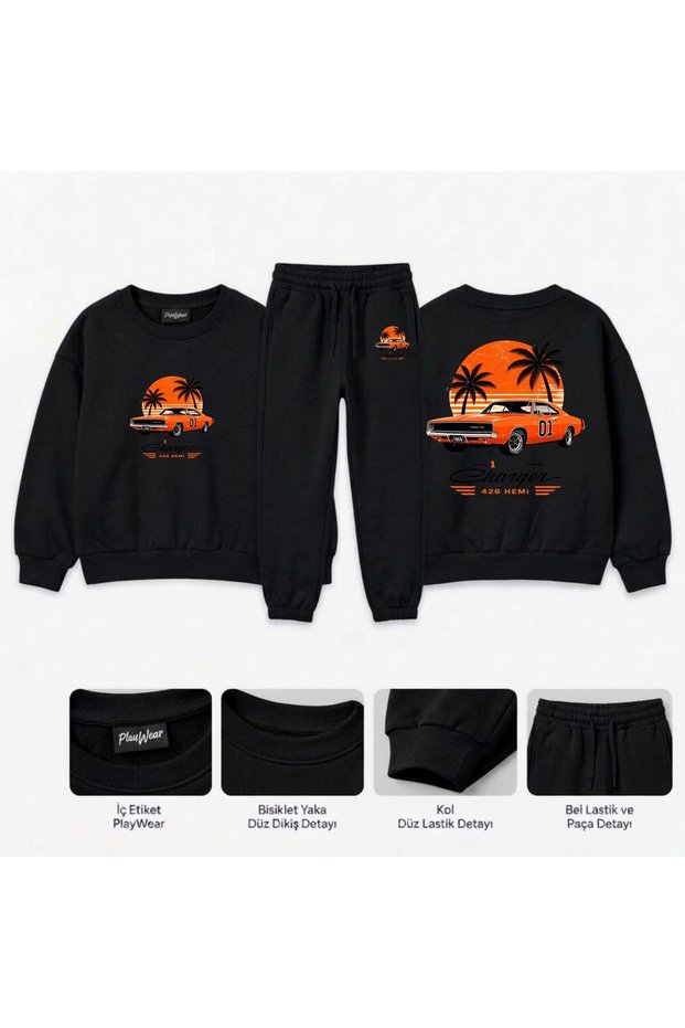 Team Sweatshirt with Printed "Chargerhemi" on the Collar for Girls, Boys, and Kids (crew neck)