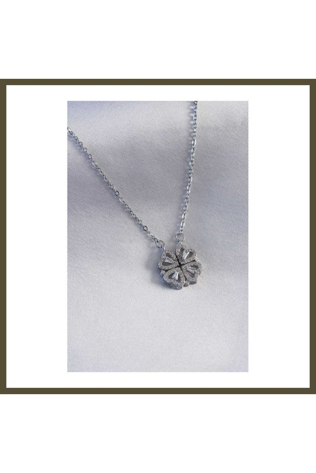 316L Stainless Steel Silver-Colored Drop-Style Clover-Shaped Women's Necklace BX