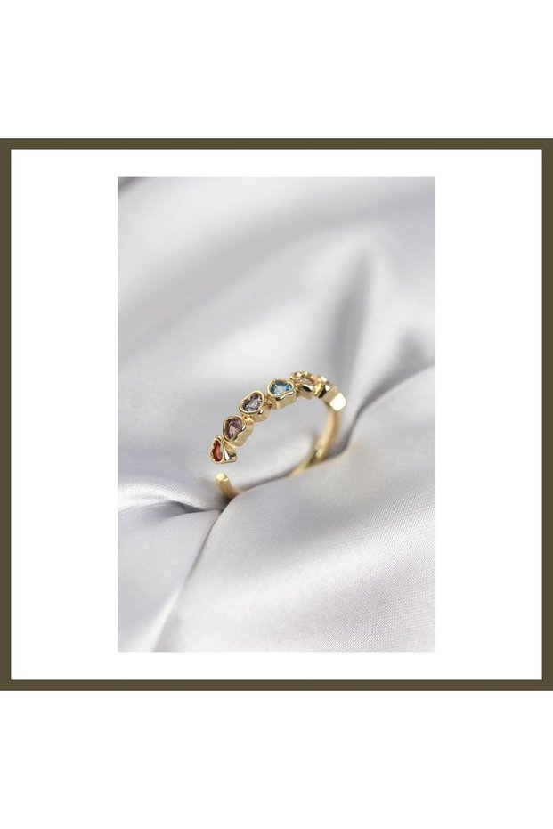 Gold-Colored Women's Ring with Colored Zircon Stones, Model BX