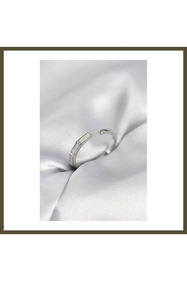 Silver-Colored Mother-of-Pearl Bead-Style Women's Ring BX