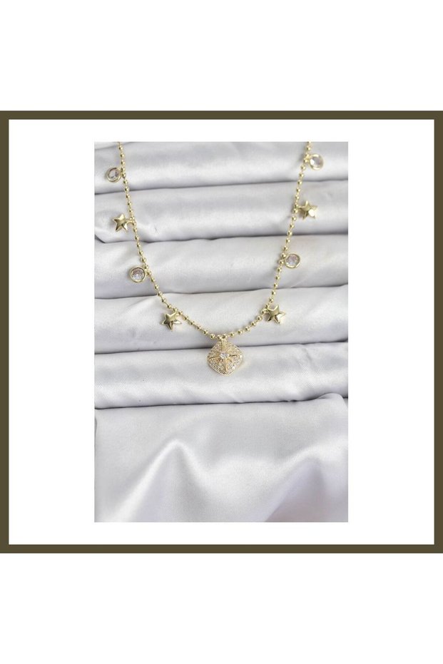 Gold-Toned Rice-Shaped North Star Necklace for Women with Zircon Stones BX