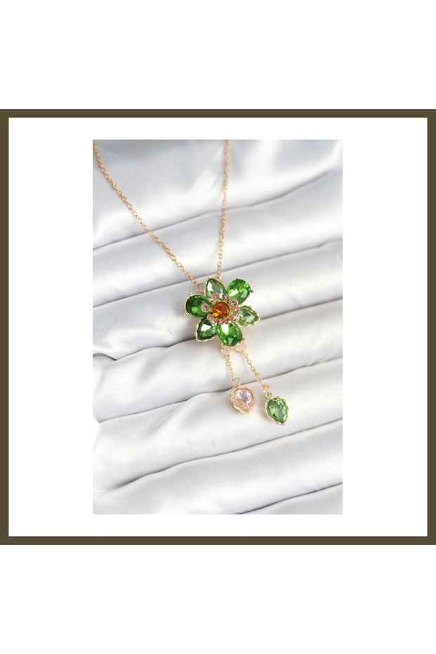 316L Stainless Steel Chain, Gold-Colored Flower-Patterned Dangle Necklace for Women, BX