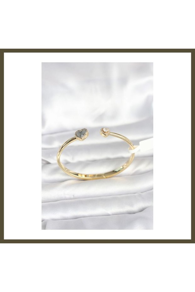 Gold-Toned Heart-Shaped Modal Women's Cuff Bracelet BX