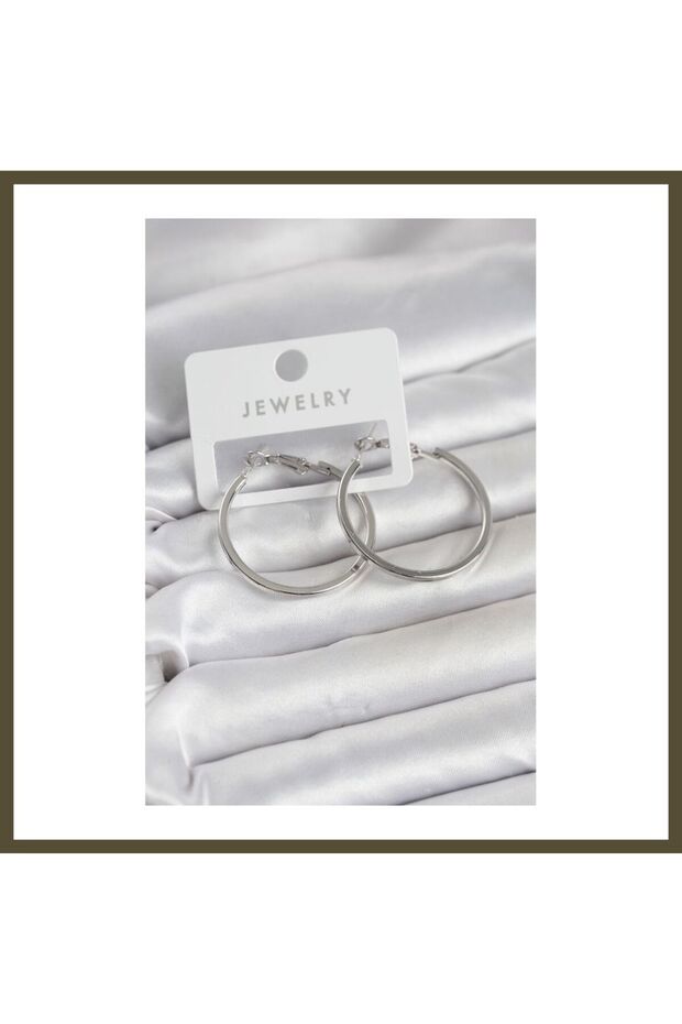 Silver-Colored Brass Square-Edged Hoop Earrings, 32 mm, Women's, BX