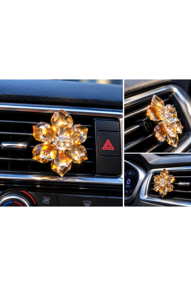 Crystal Car Air Vent Decoration with Clip—Stone, Special Design, Black Rose