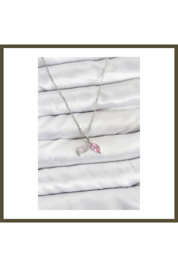 316L Stainless Steel Chain, Silver-Colored, Fishtail Design, Zircon-Studded Women's Necklace BX