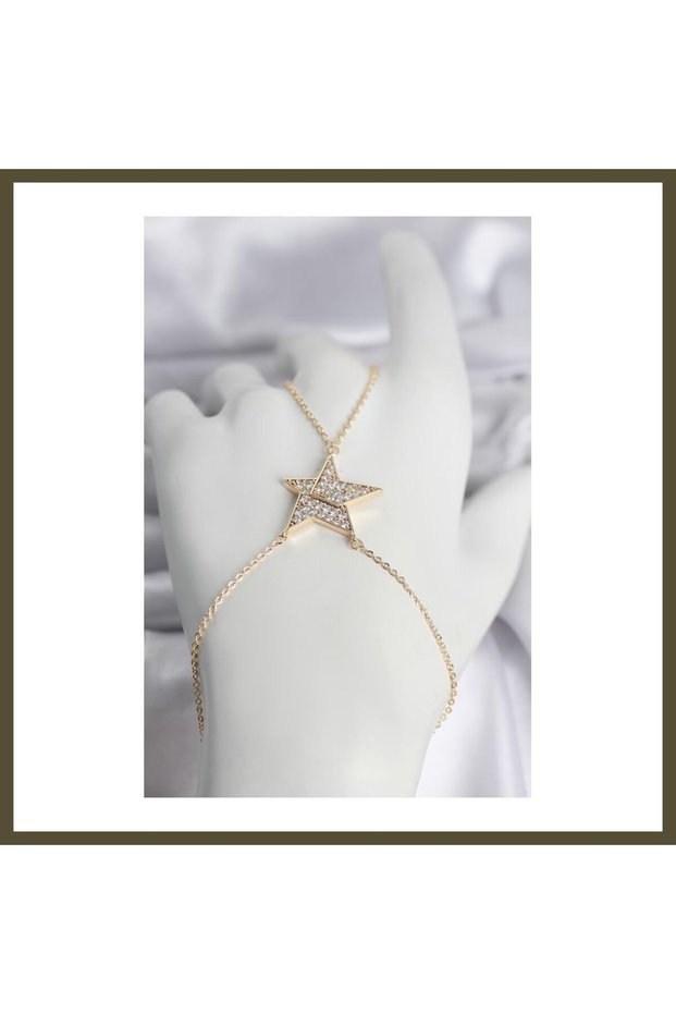 Gold-Toned Rice-Shaped Star-Design Modal Women's Shahmeran BX Ring with Zircon Stones