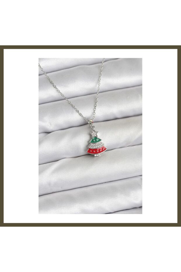 316L Stainless Steel Chain, Silver-Plated, Fir Tree Design, Zircon Stone, New Year's-Themed Women's Necklace BX