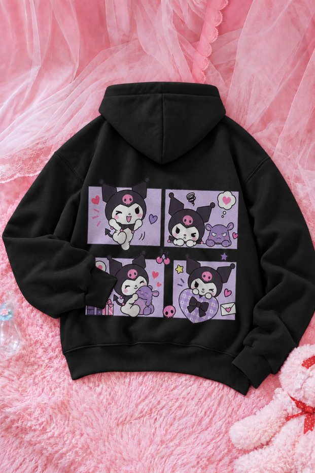 Unisex Sweet Purple Printed Front and Back Design Oversized 3-Ply Fleece-Brushed Inside Hooded Sweatshirt