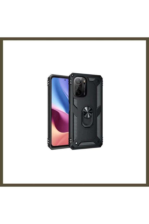 غطاء سيليكون متوافق مع هاتف Poco F3، تصميم "سوفيا" مع حلقة - أسود BX.