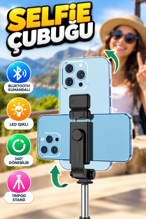 Bluetooth-Controlled Tripod Selfie Stick with LED Light, Wireless Selfie Stand