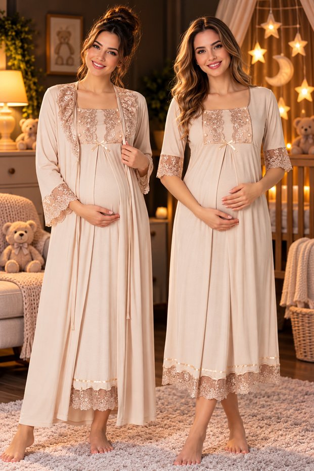 Effortt Maternity, Postpartum, and Nursing Nightgown Set with Robe