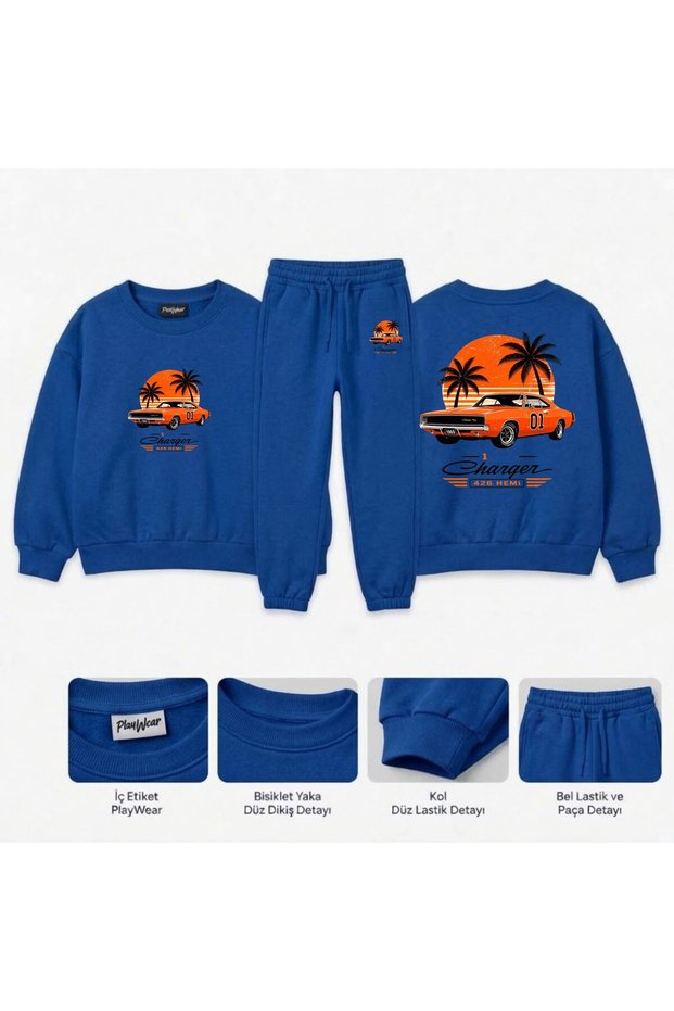 Team Sweatshirt with Printed "Chargerhemi" on the Collar for Girls, Boys, and Kids (crew neck)