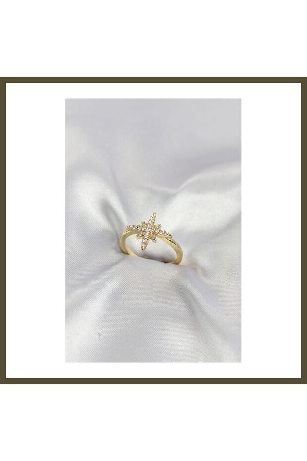 Gold-Toned Rice-Shaped North Star-Style Women's Ring with Zircon Stones BX