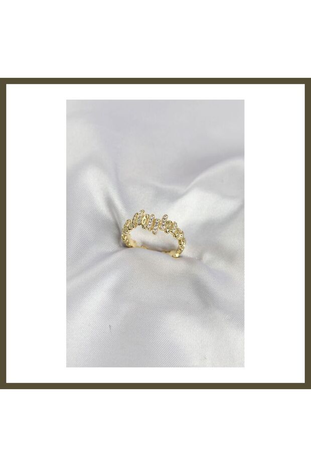 Gold-Tone Brass Rhythm-Style Ring with Zircon Stones for Women BX