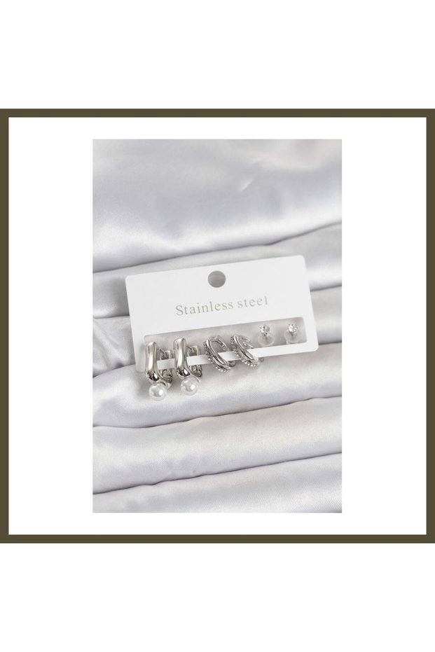 316L Stainless Steel Silver-Colored Women's Earring Set BX