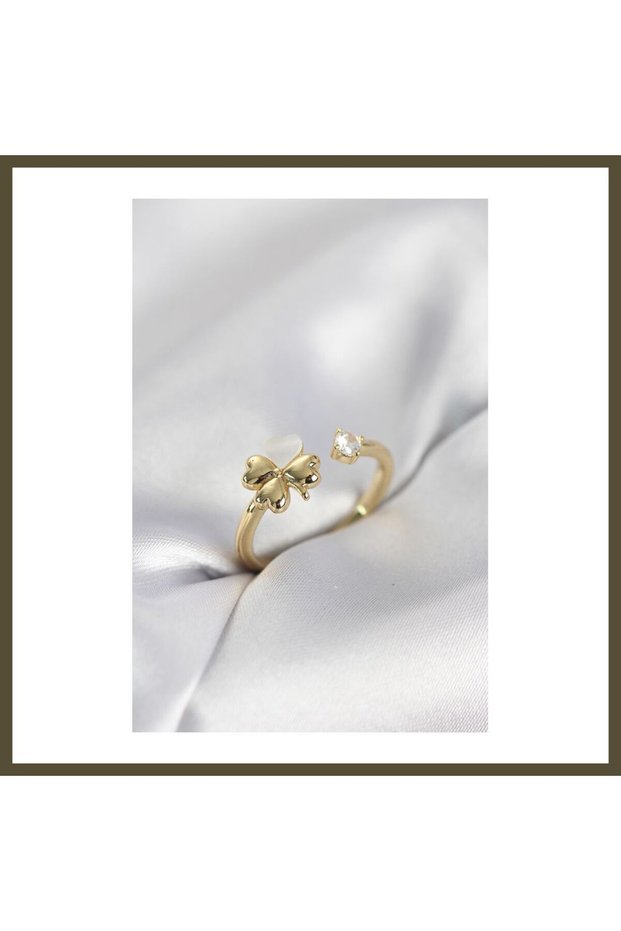 Gold-Colored Clover-Patterned Mother-of-Pearl Women's Ring BX