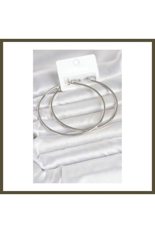 Silver-Colored Brass Square-Edged Hoop Earrings, 72 mm, Women's, BX