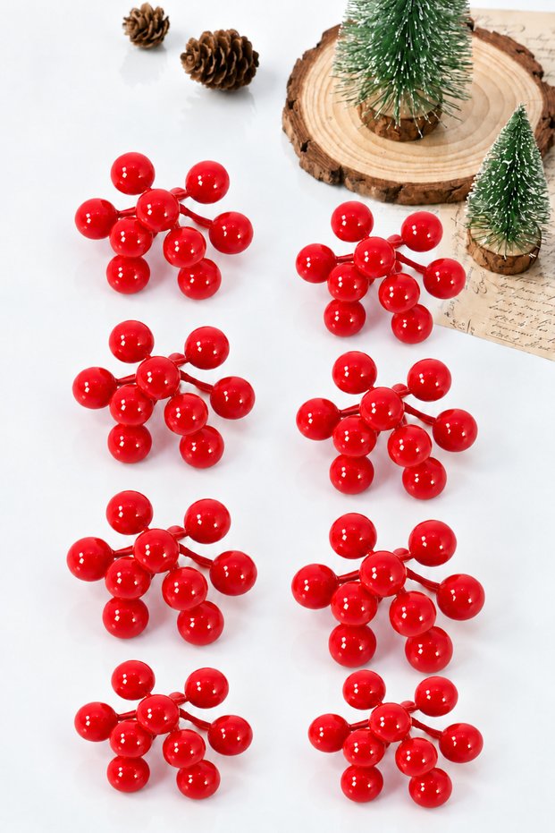 Artificial Fan-Shaped Kokina New Year's Ornament, 6 cm (9-candle), Cherry Branch New Year's Christmas Tree Decoration