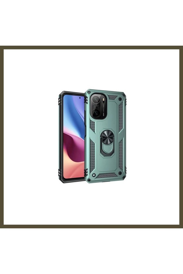 غطاء سيليكون متوافق مع هاتف Poco F3، تصميم "صوفيا" مع حلقة - لون أخضر BX.