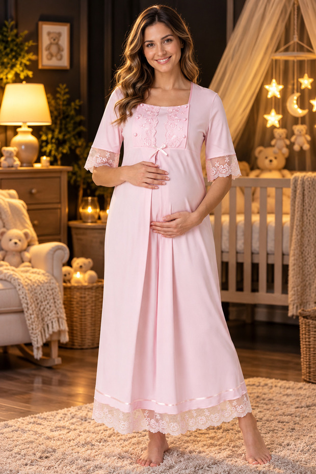 Effortt Comfortable Short-Sleeved Nightgown for Pregnant Women and New Mothers