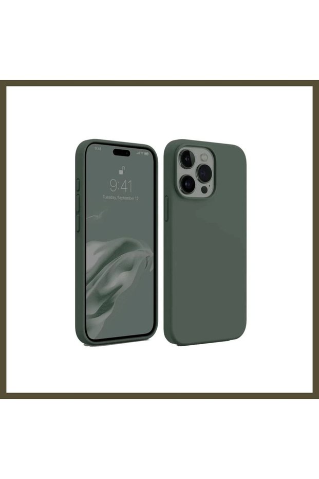 غطاء متوافق مع هاتف iPhone 15 Pro، مصنوع من السيليكون - لون أخضر داكن BX.