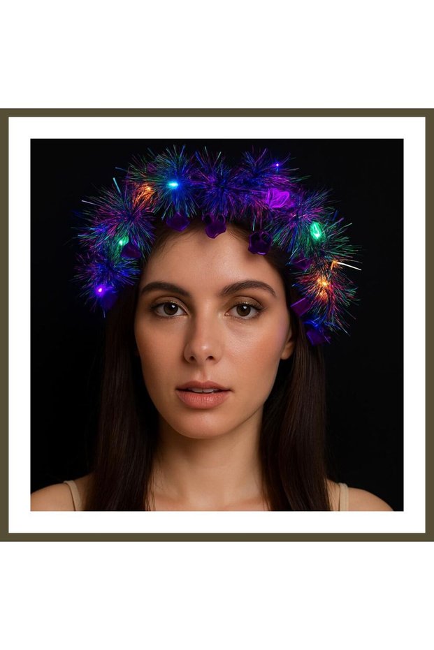 Tasseled Night Glow 3-Mode LED Light-Up Headband, Purple, BX