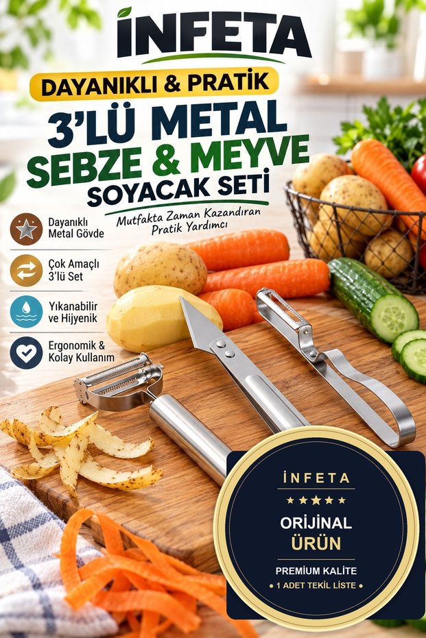 3-Piece Metal Vegetable and Fruit Peeler Set, Silver, Potato, Carrot, and Cucumber Peeler, Kitchen Gadget