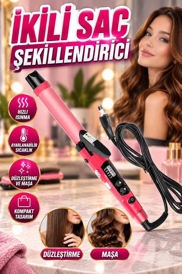 2-in-1 Hair Straightener and Curling Iron—Compact Design for All Hair Types