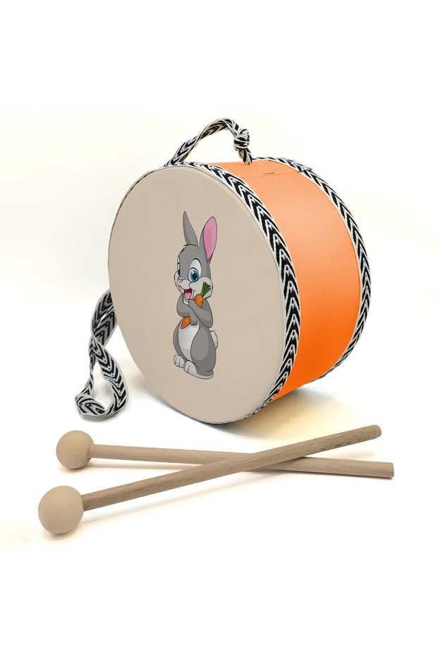 Children's Leather Drum with Monkey Print (Ages 1–5) - Orange