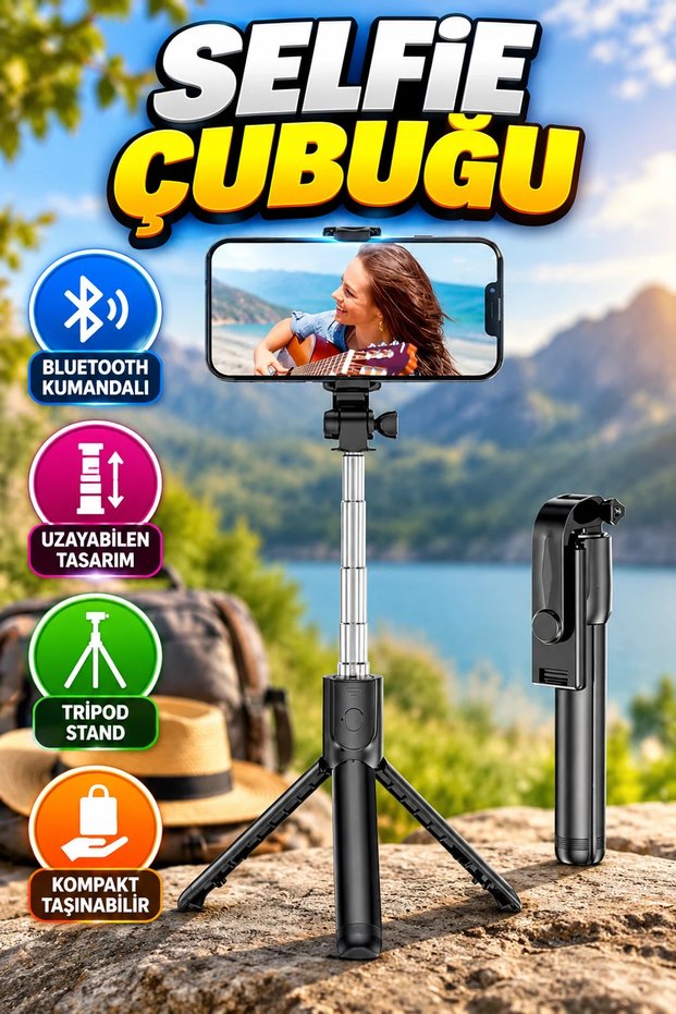 Bluetooth-Controlled Tripod Selfie Stick Phone Holder – Compact Design
