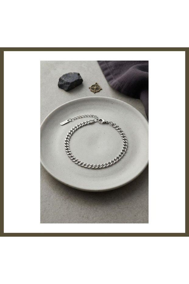 316L Stainless Steel Silver-Colored Fine Cuban Chain Men's Bracelet Model BX