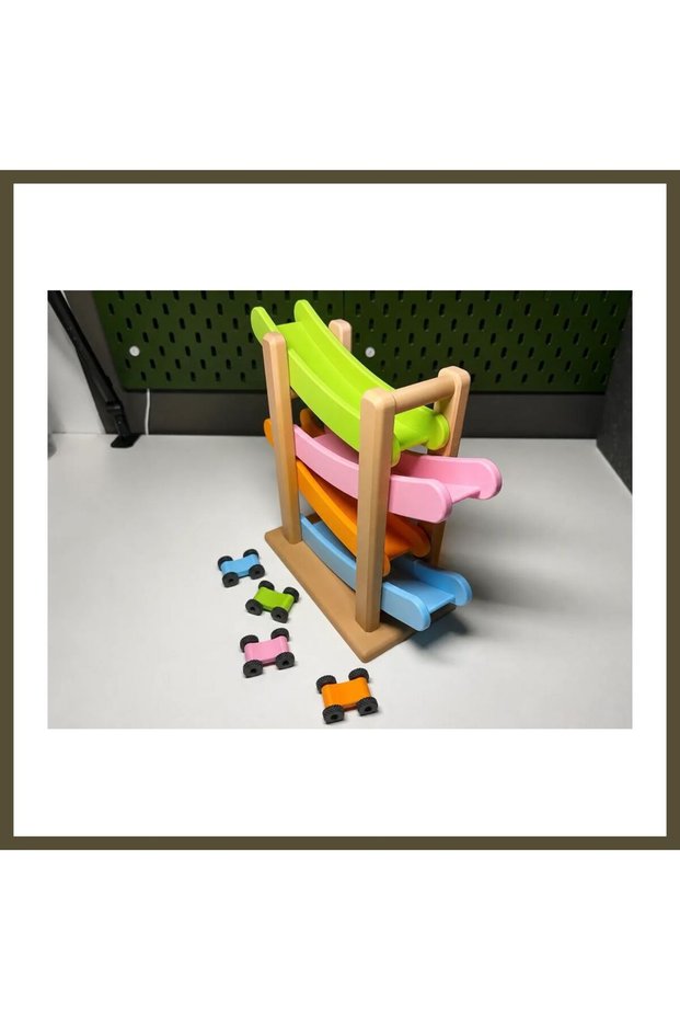 3D-Printed Car Track with Slides - 4-Story Mini Car Racing Ramp, Toy for Babies and Children BX