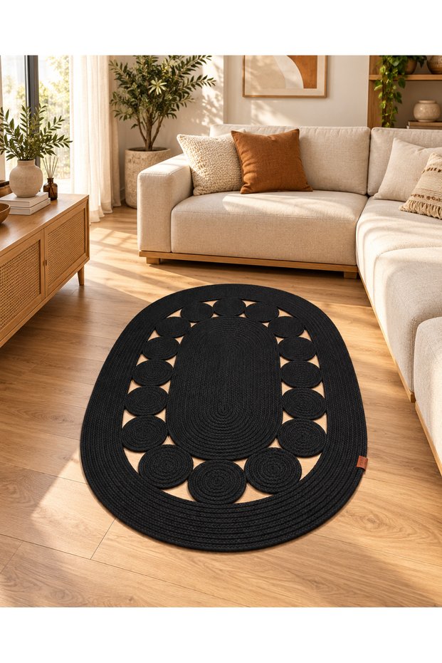 Jute Rope Doormat, Oval Kilim Rug, Bohemian Decorative Bedroom Doormat, Runner Rug