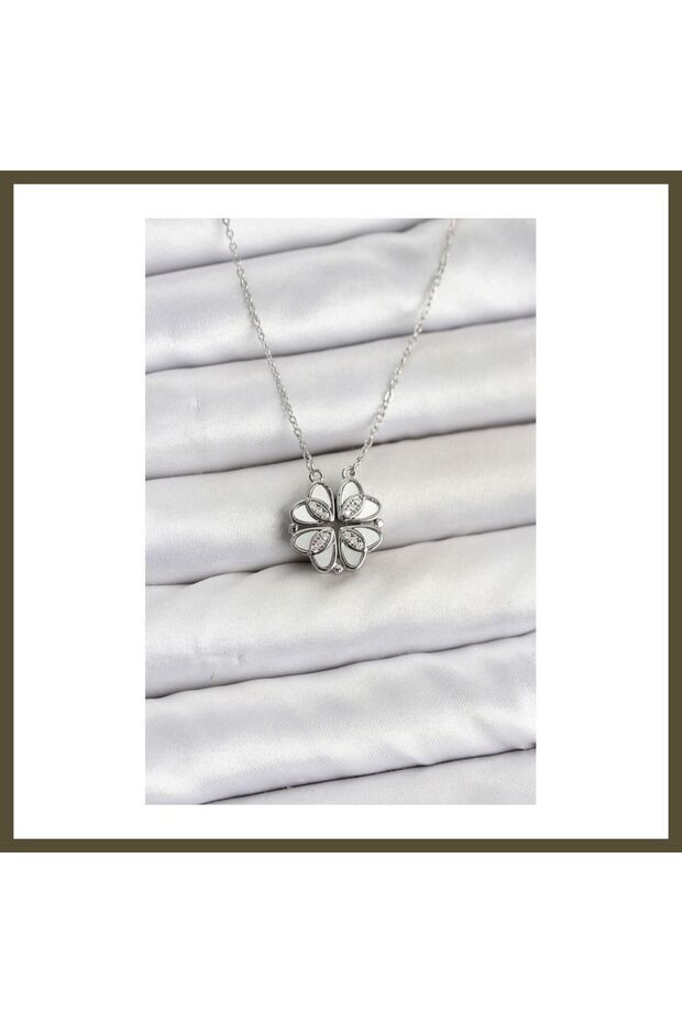 316L Stainless Steel Chain, Silver-Colored, Drop-Style Clover-Design Women's Necklace BX